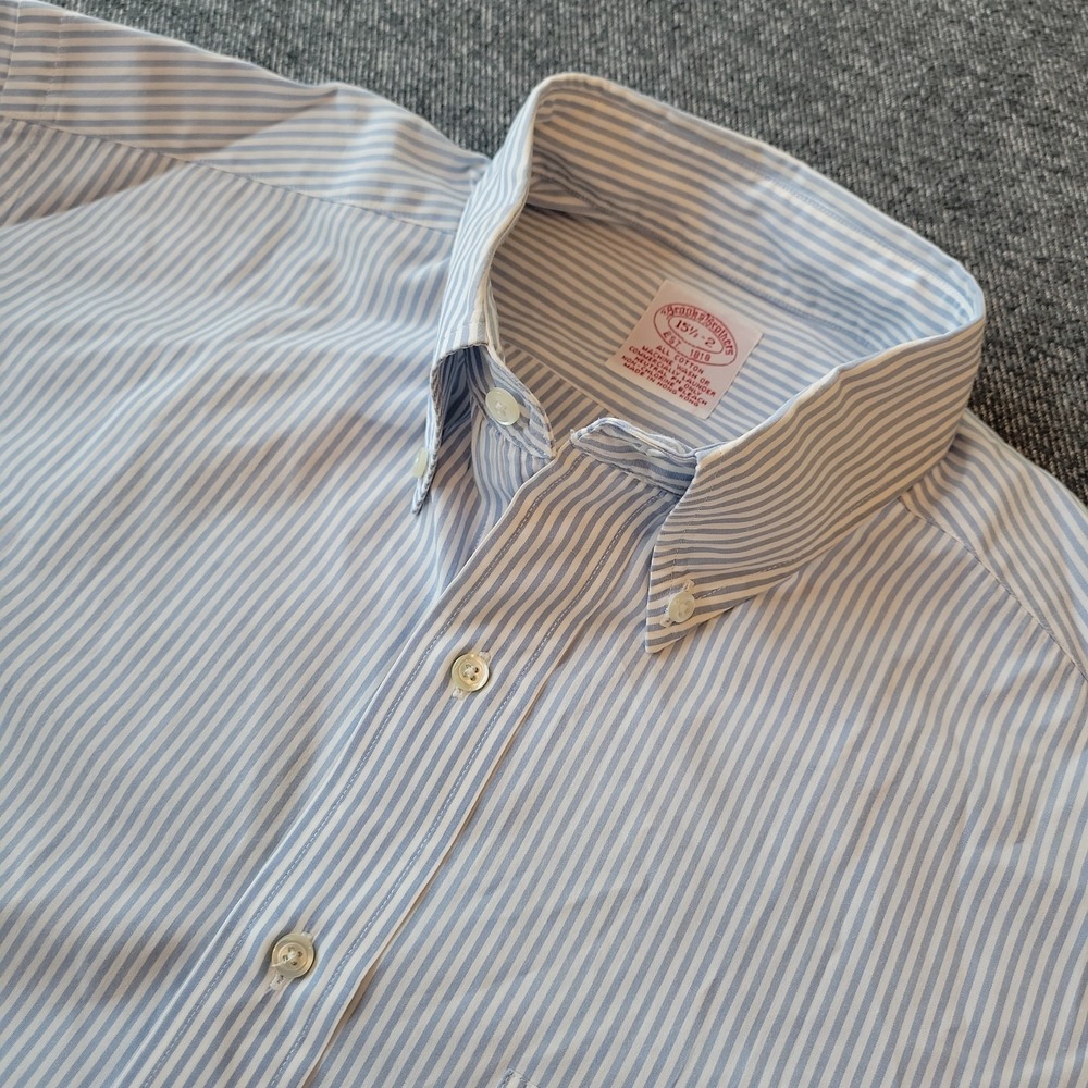 VTG Brooks Brothers Dress Shirt Men's 15.5 2 Blue White Striped Button Down OCBD